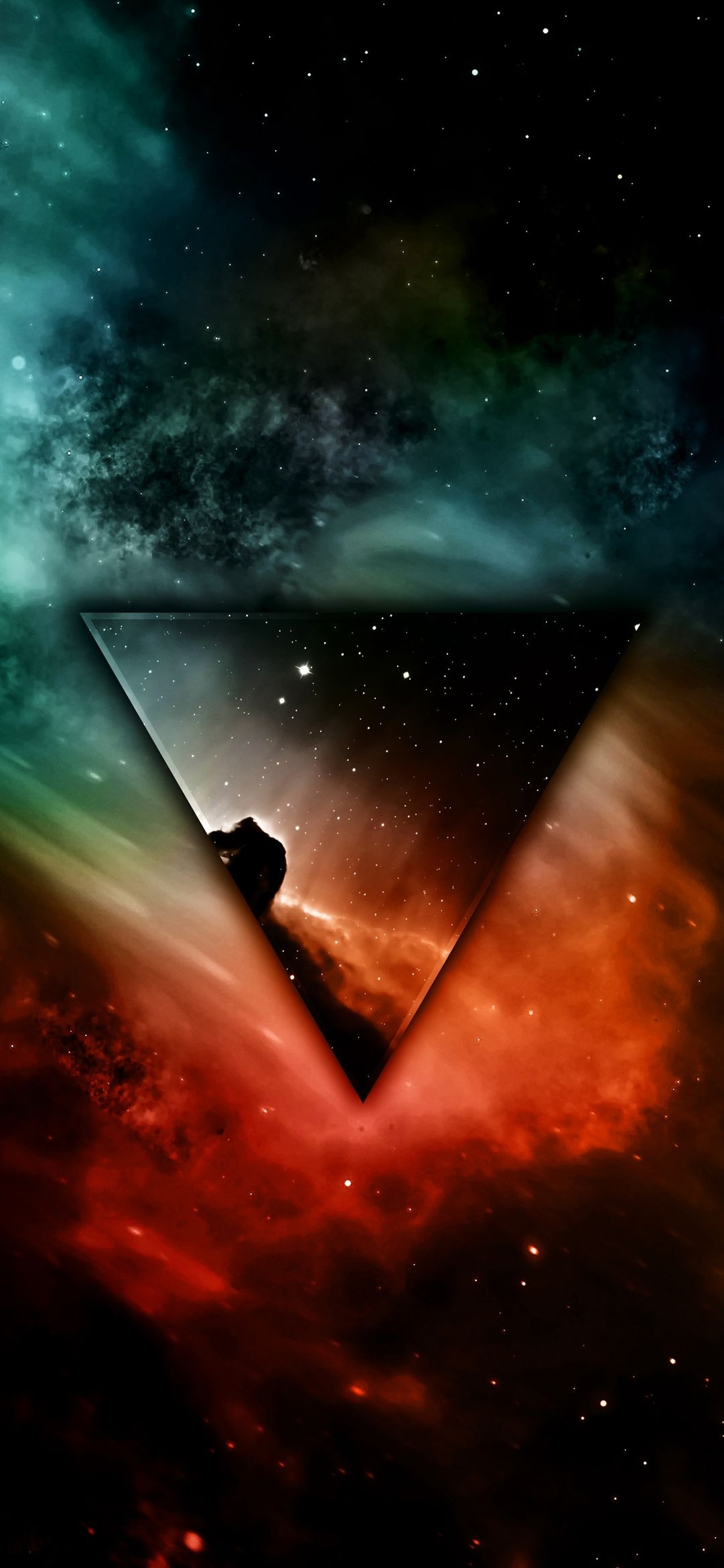 There is a triangle with a picture of a man in it (atmosphere, nebula, world, natural landscape, galaxy)