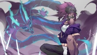 Akali de K/DA con un fondo de dragón místico en League of Legends