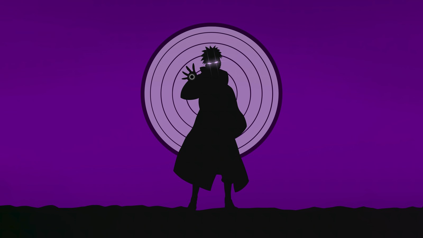 A close up of a person standing in front of a purple background (pain, naruto, indigo background, purple background, 5k)