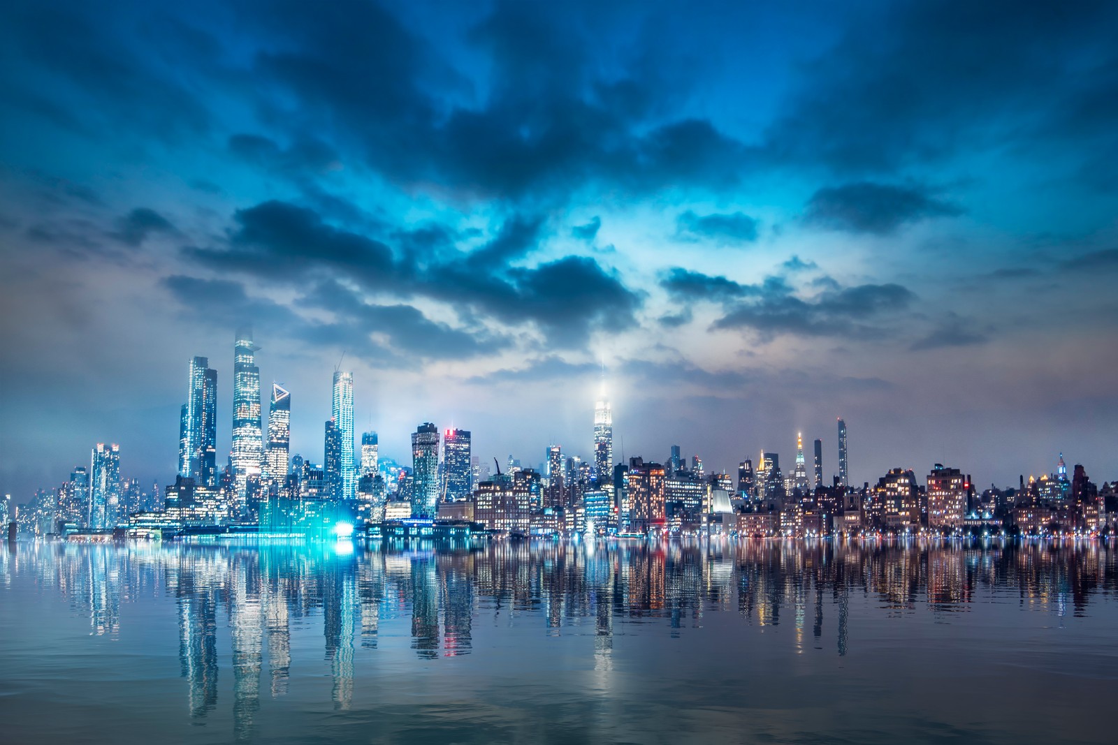 cityscape, night city, city lights, skyline, clouds wallpaper