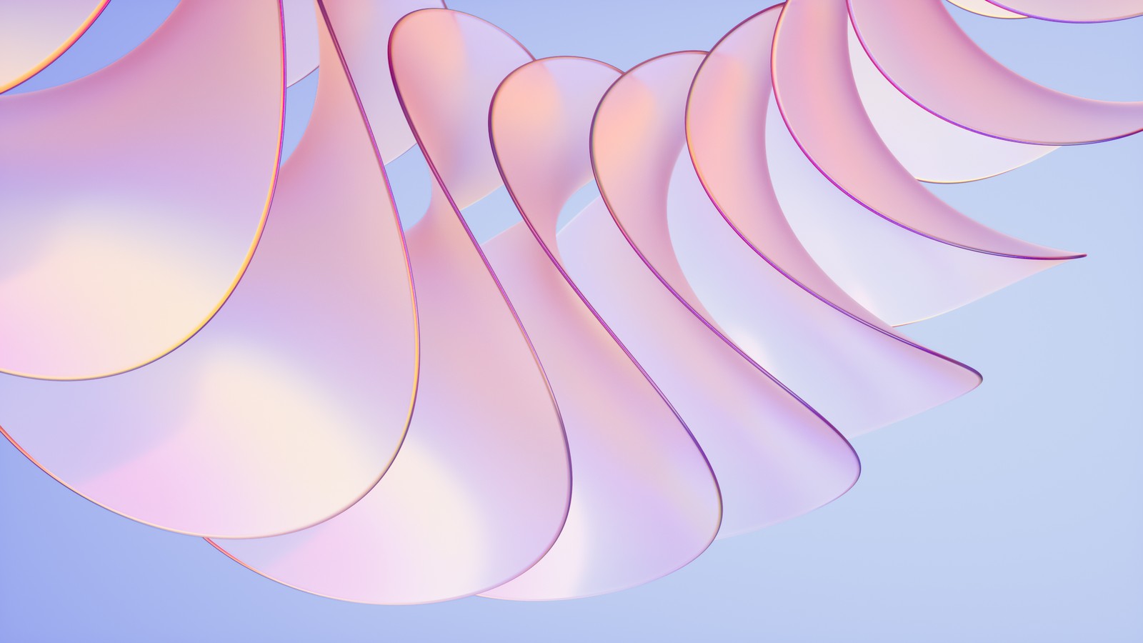 A close up of a pink and white abstract design on a blue background (glass, 3d background, light, abstract background, abstract)