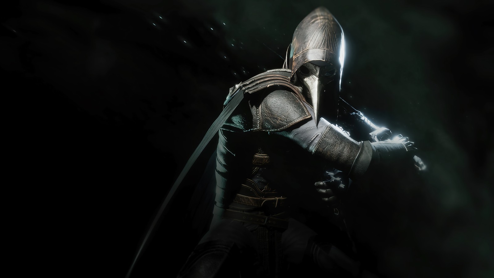 A man in a dark knight outfit holding a sword (thymesia, character, video game)