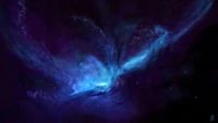 Nebulosa vibrante em uma dança cósmica de roxo e azul