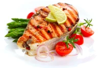 fish steak, salmon, vegetable, food, recipe wallpaper