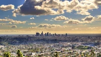 Daytime Skyline of Downtown Los Angeles with Cloudy Sky