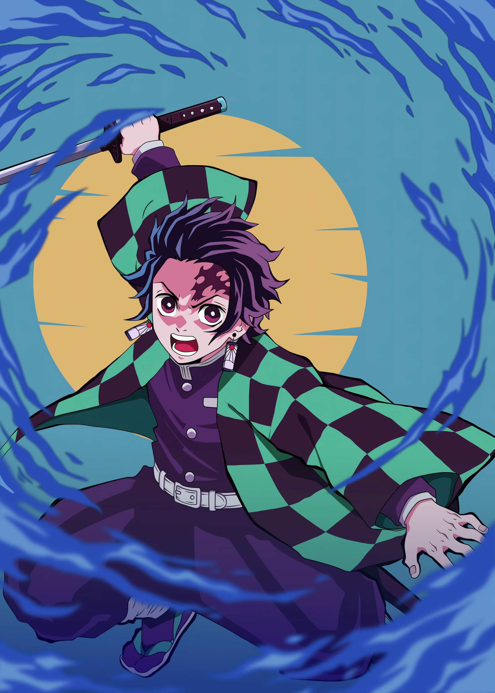 Téléchargez le fond d'écran tanjiro kamado, respiration aquatique, tueur de démons kimetsu no yaiba, demon slayer kimetsu no yaiba, 5k