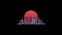 Futuristic Cityscape at Sunset in Vaporwave Style