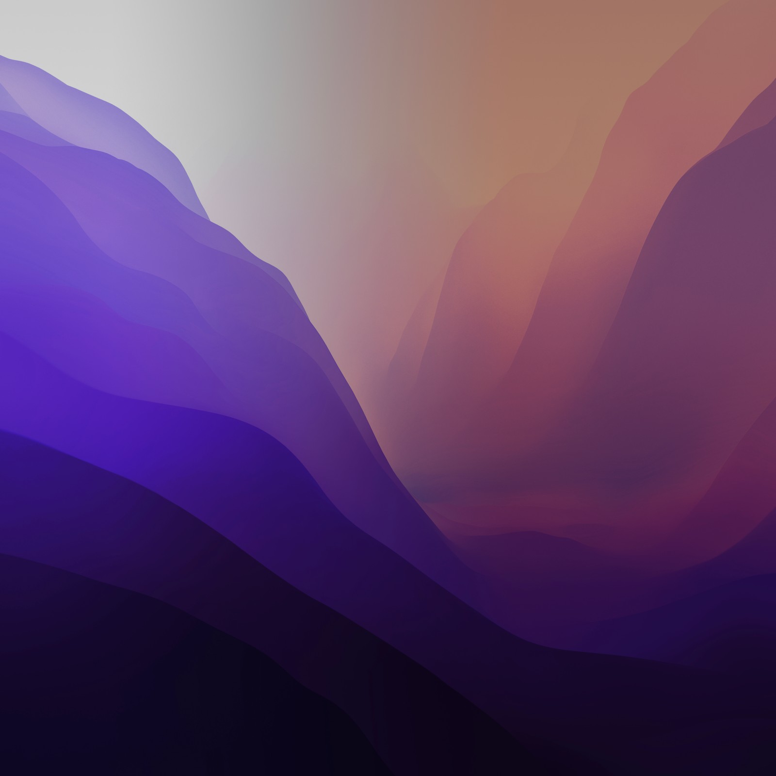 A close up of a mountain with a purple sky in the background (macos monterey, purple, stock, light, layers)