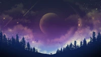 night, sky, moon, forest, scenery wallpaper