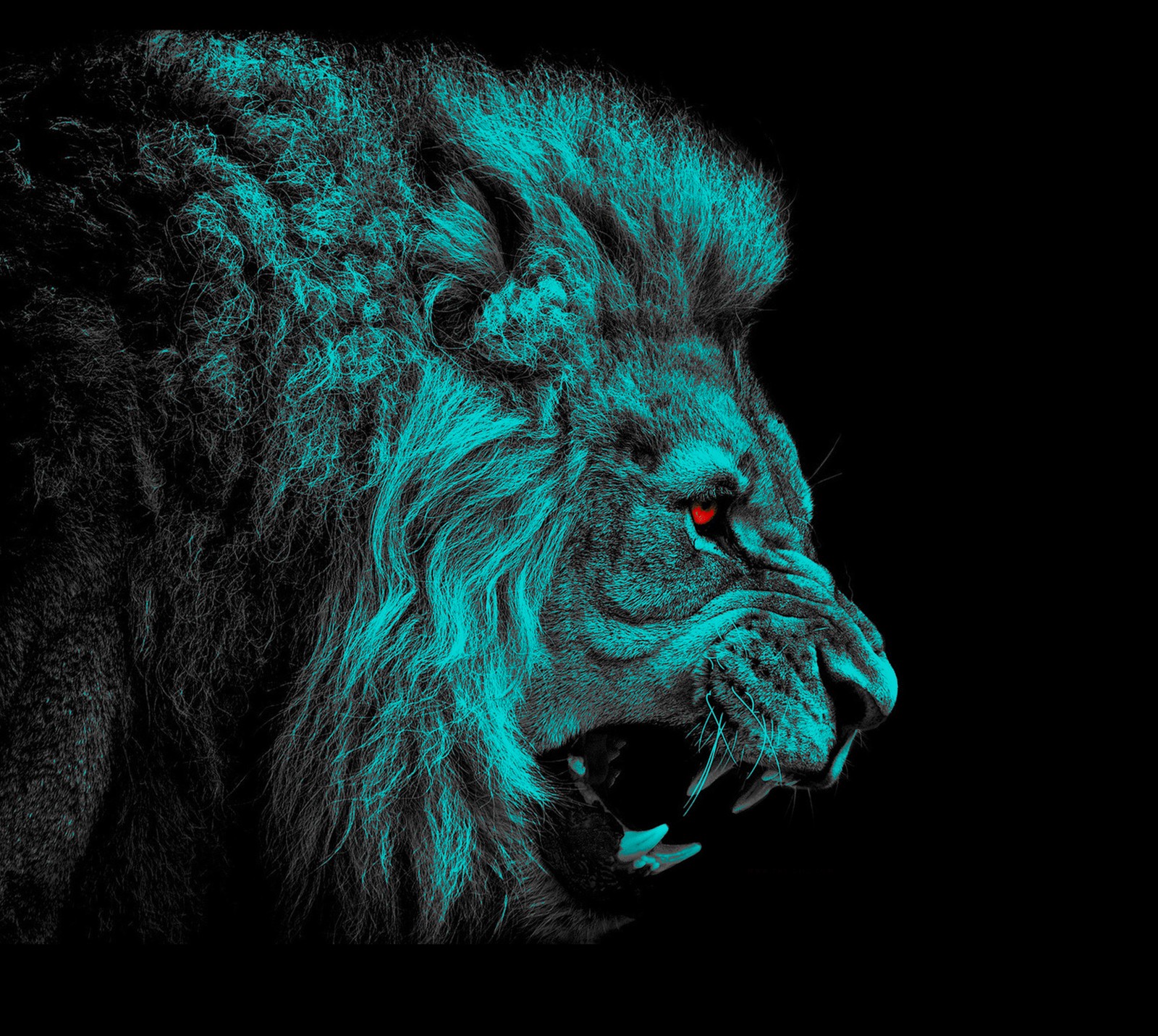 Une image arafed d'un lion avec un œil rouge dans l'obscurité (animal, le lion)