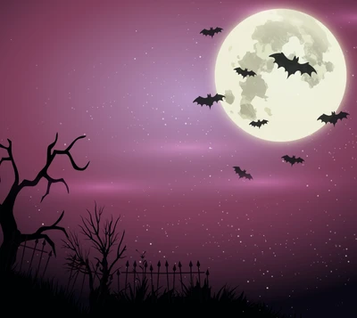 Noche de Halloween espeluznante con murciélagos y una luna llena