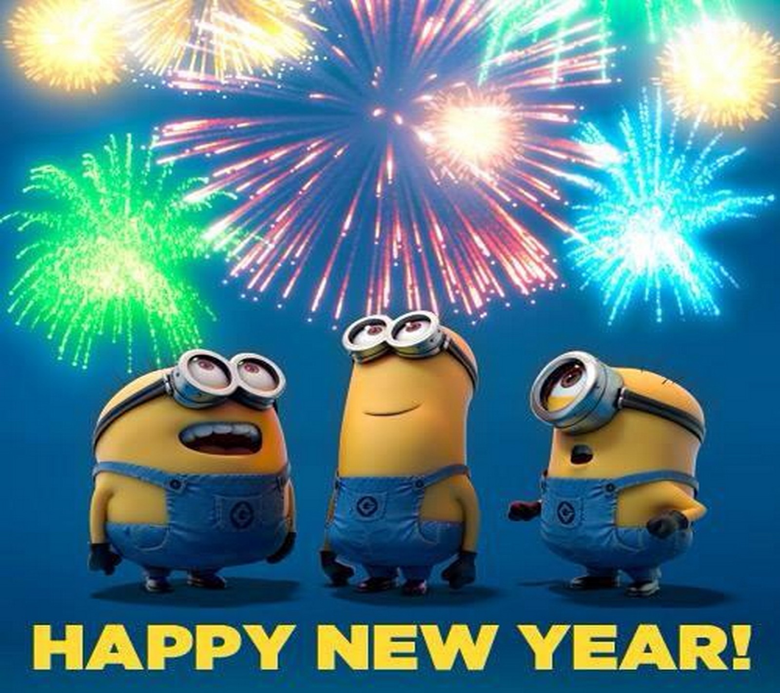 Ein paar minions stehen vor einem feuerwerk (2014, feuerwerk, frohes neues jahr, minions)