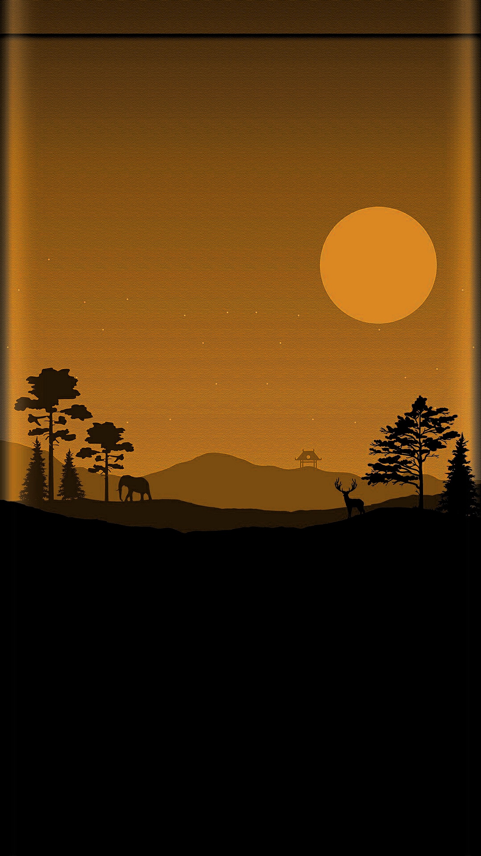 Hay una imagen de un ciervo en la naturaleza por la noche (amoled, negro, oscuro, borde, oro)