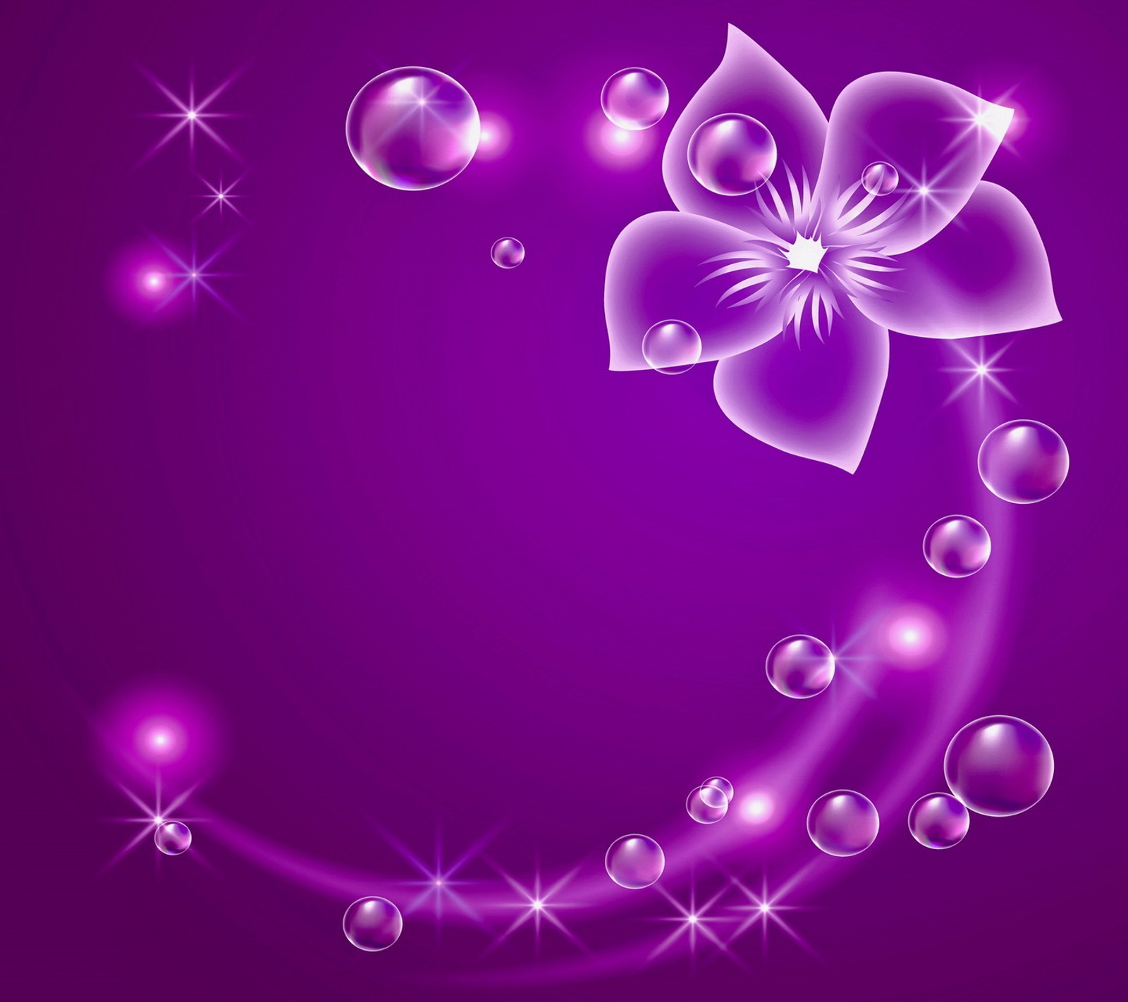 A purple background with bubbles and a flower (bubbles, flower, neon, purple, sparkle)