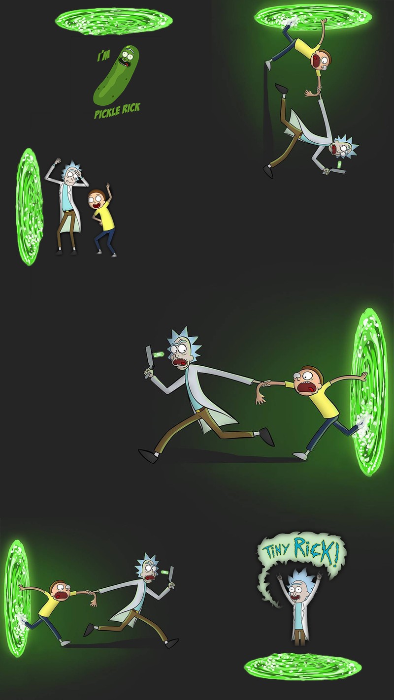 Мультяшные персонажи рика (morty, портал, rick)