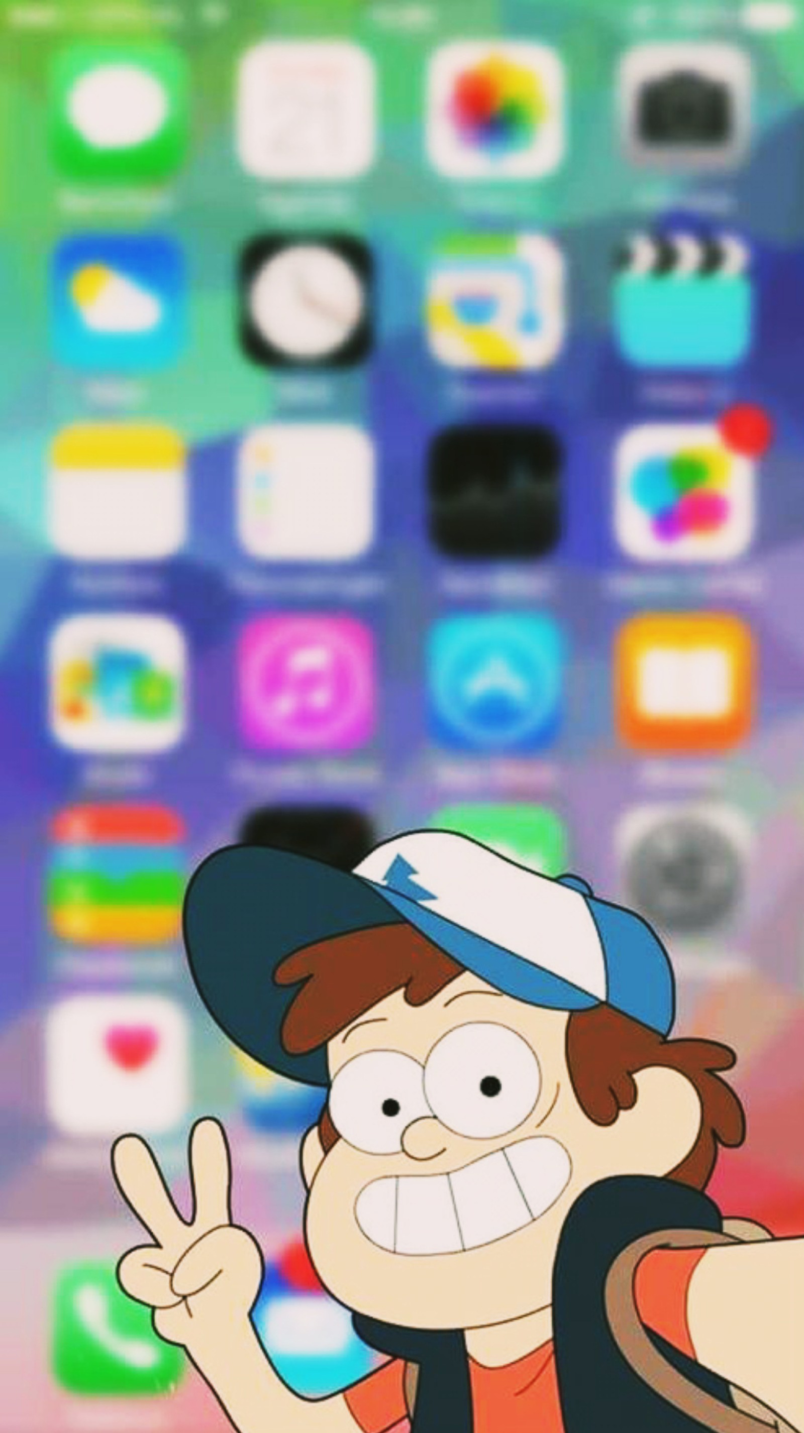 Primer plano de un personaje de dibujos animados con una mochila y un teléfono celular (gravity falls, dipper pines)