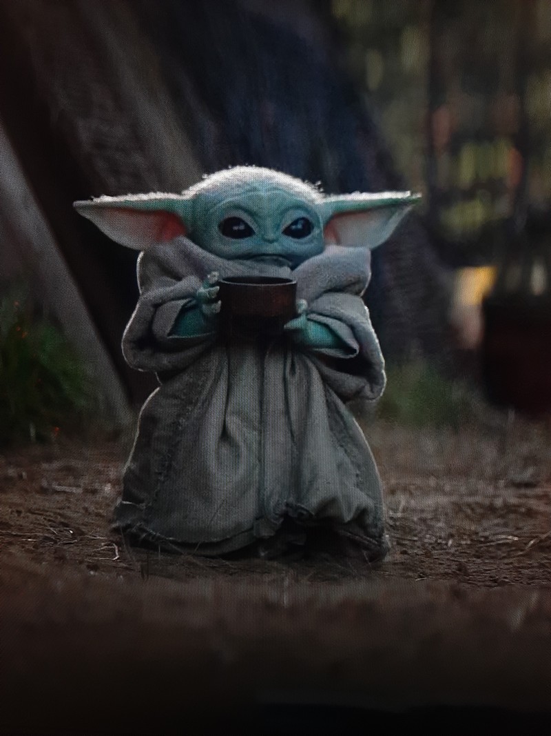 Малыш йода, держащий миску с супом в лесу (бэби йода, babyyoda, милый, звёздные войны, starwars)