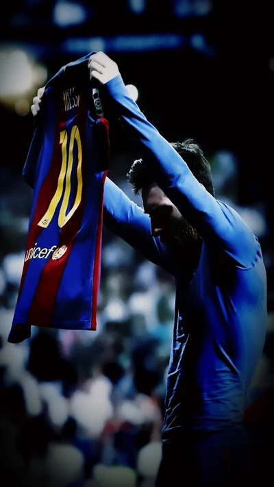 Messi Celebrating with Barcelona's Iconic Number 10 Jersey