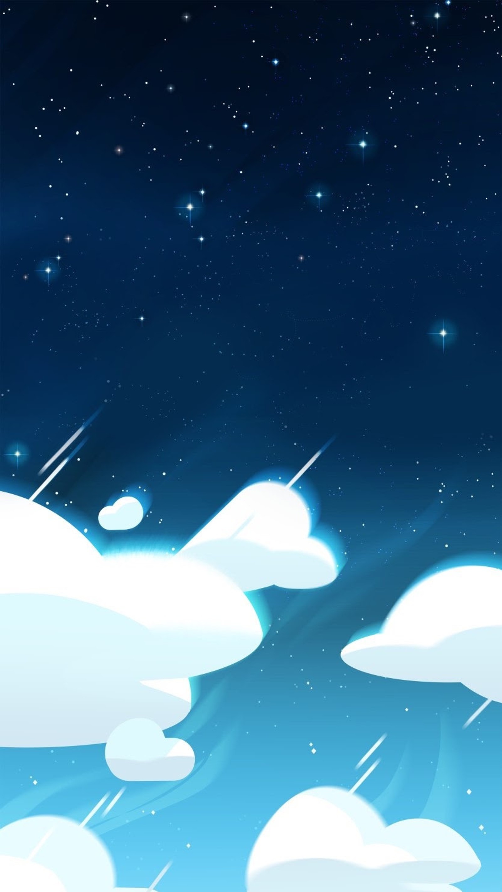 There is a cartoon picture of a sky with clouds and stars (galaxy, sky, steven universe)