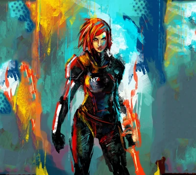 colorido, femshep, mass effect, pintado, ruivo