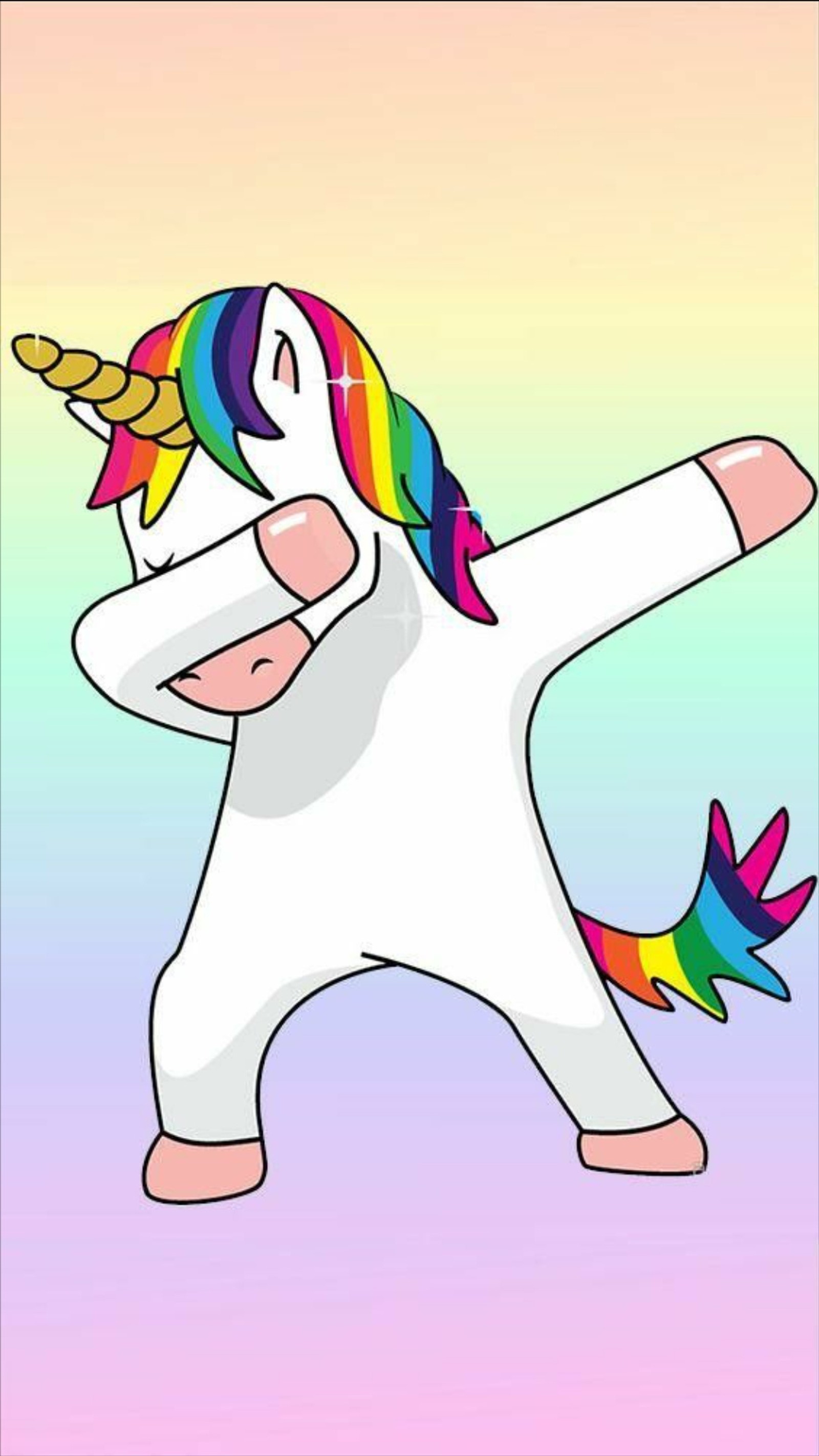 Licorne de dessin animé en position de yoga avec des cheveux et une queue en arc-en-ciel (couleurs, dab, danse, licorne)