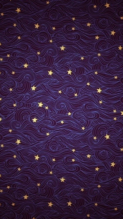 Starry Night Sky with Flowing Patterns