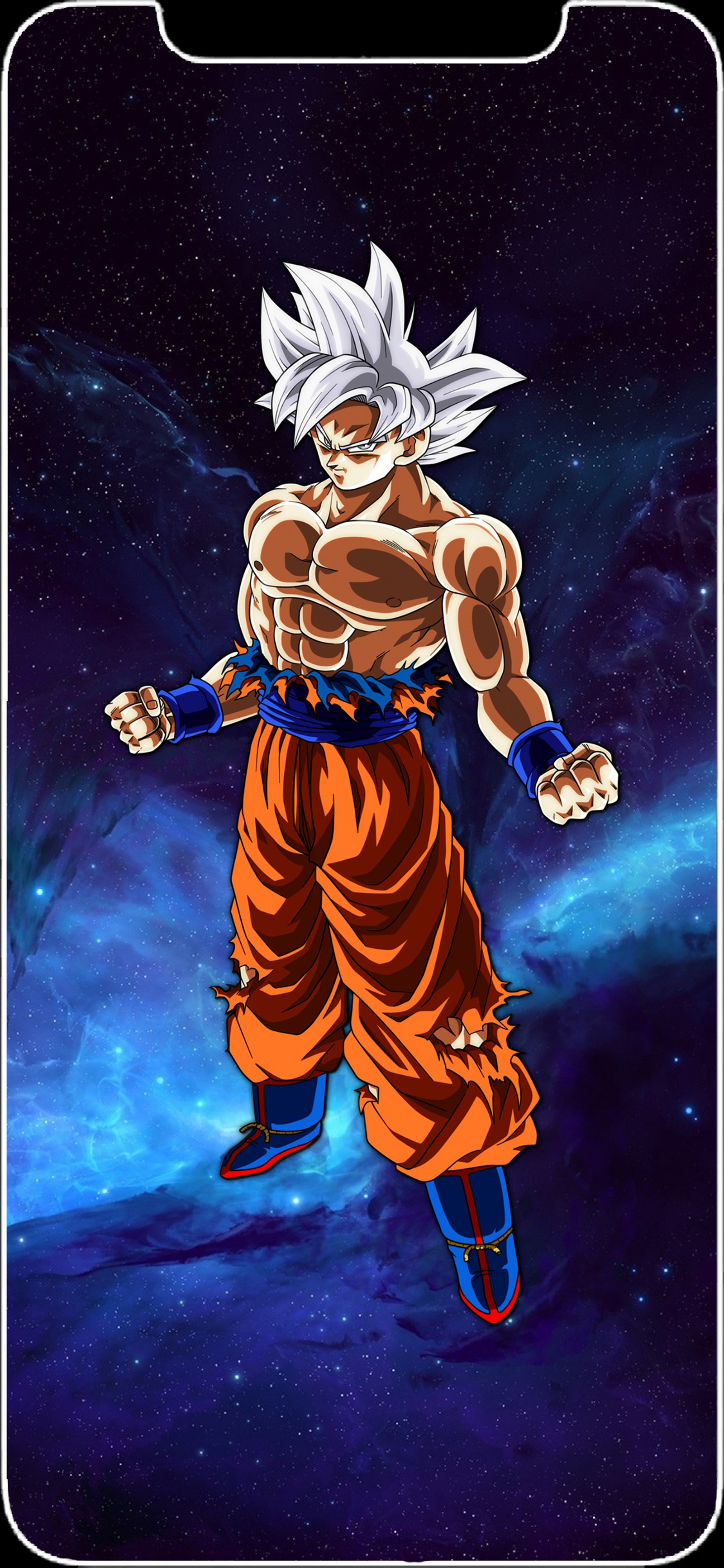 Un primer plano de un personaje de dibujos animados con un fondo azul (goku, sangoku, goku iphone x, goku line, dbz)