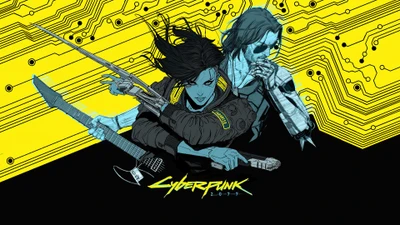 Cyberpunk 2077: Johnny Silverhand und weiblicher Protagonist in Neonkunst