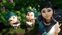 Kena and the Spirit Companions in Vibrant Forest Setting