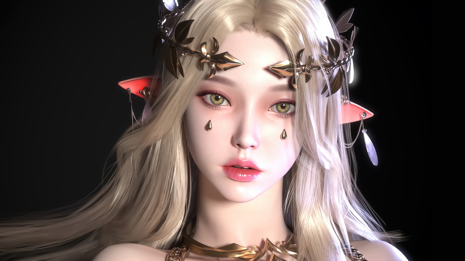 A close up of a woman with a very long blond hair (beautiful, elf, girls, digital art, fantasy)