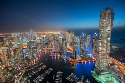 Stunning Night Skyline of Dubai Marina: A Metropolis of Skyscrapers and Urban Elegance