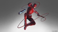 Dynamic Red Hero in Action with Wire Elements