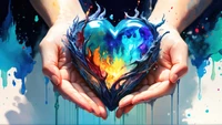 Corazón vibrante de fuego y agua en arte digital