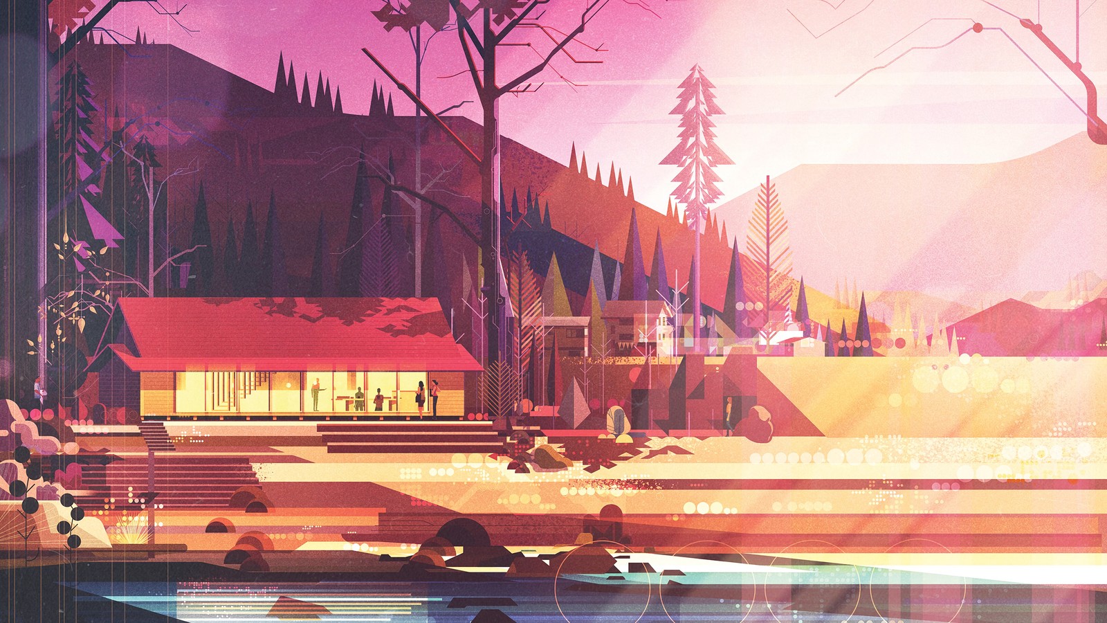 house, abstract, forest, digital art, landscape Download Wallpaper