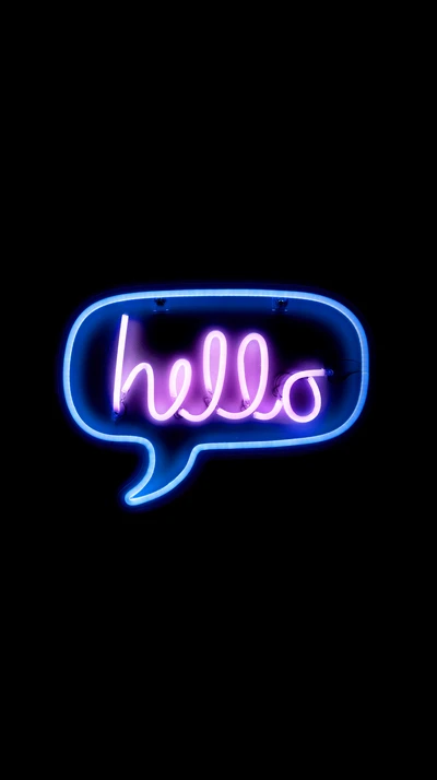 Neon 'Hello' Sign in Magenta and Electric Blue