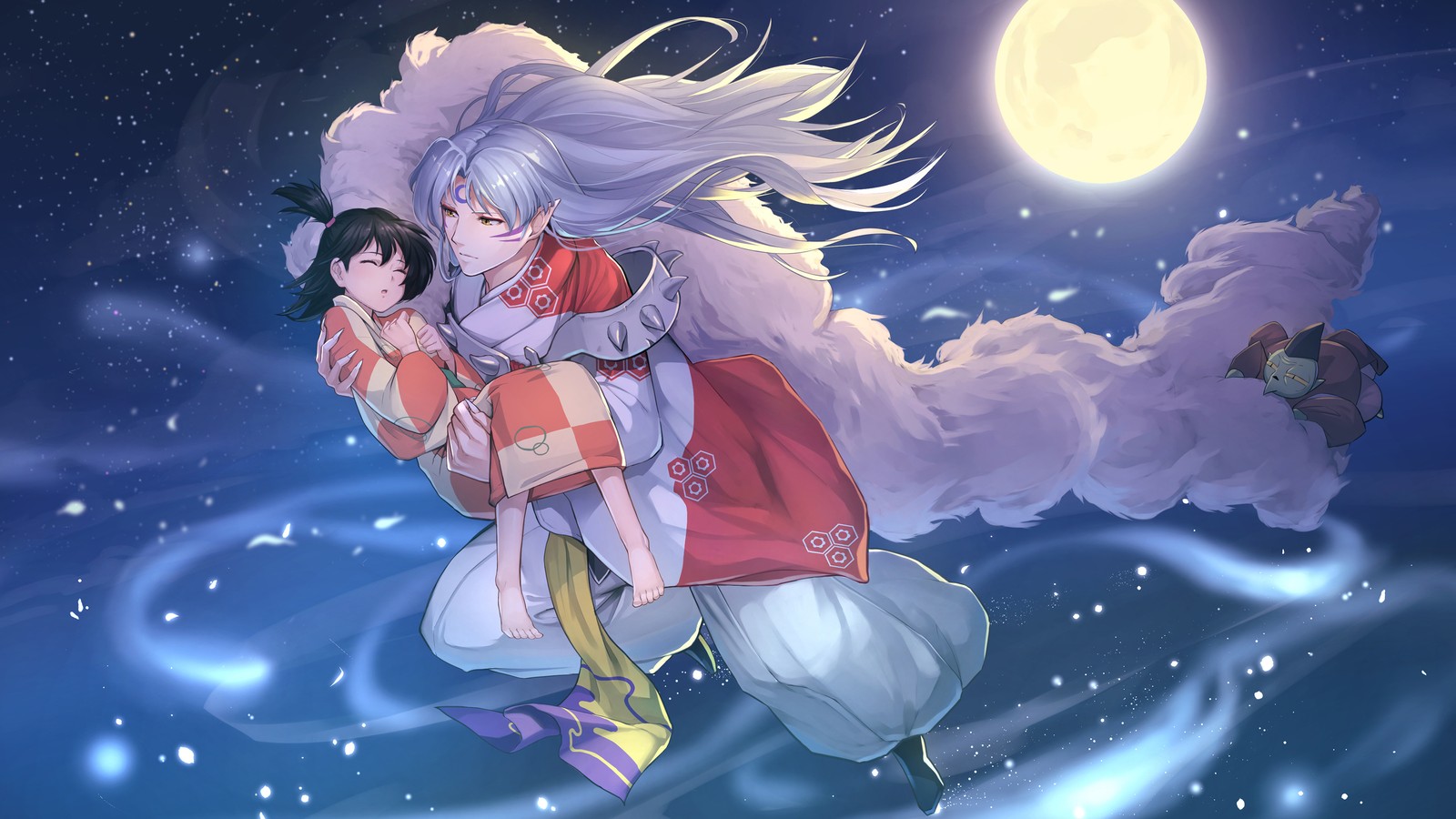 Baixar papel de parede sesshomaru, anime, lua, noite