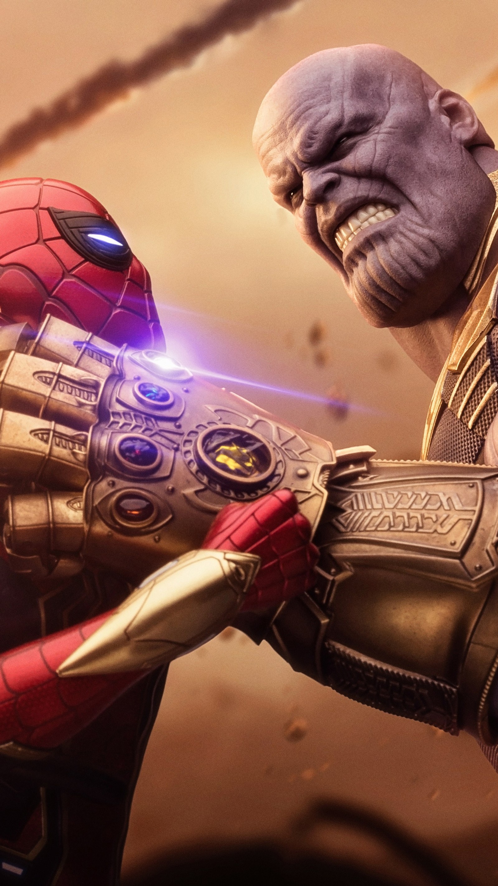 Thanos und thanos kämpfen in einer szene aus den avengers (avengers infinity war, thanos, spider man, marvel comics, plakat)