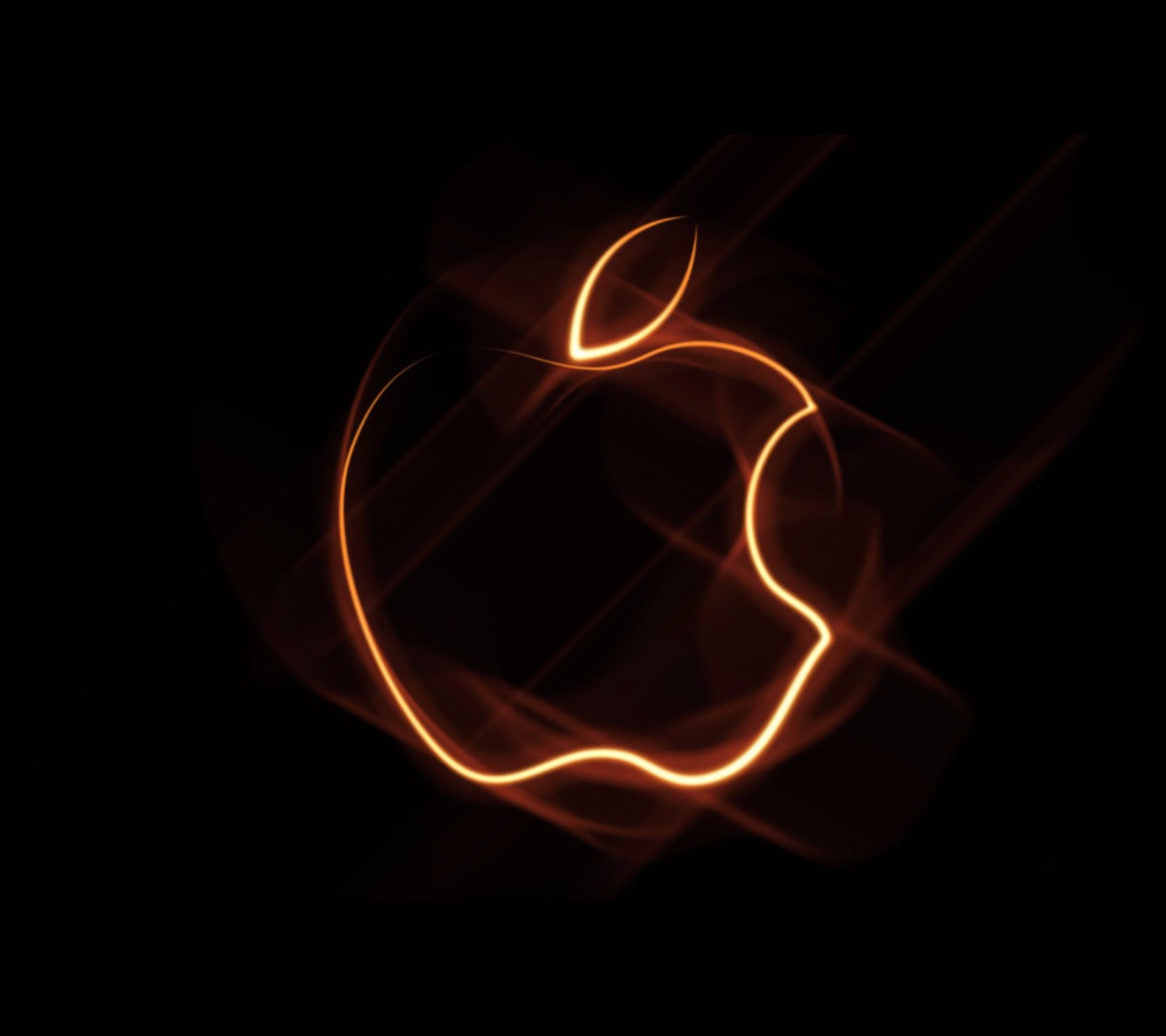 Um logotipo da apple é mostrado no escuro com uma trilha de luz (maçã, hd, ícone, iphone, logotipo)