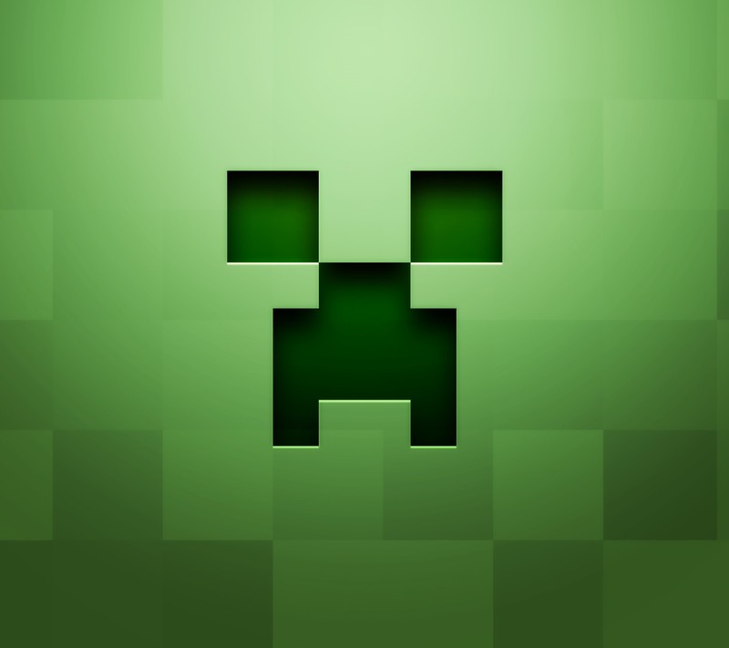 Крупный план зеленой пиксельной головы на зеленом фоне (крипер, creeper, hd, minecraft, mojang)