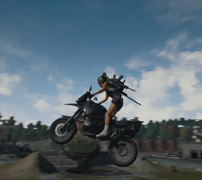 Player Soars on Motorcycle in Intense Battleground Action