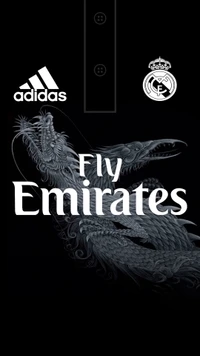 Real Madrid Jersey Featuring Dragon Design and 'Fly Emirates' Logo