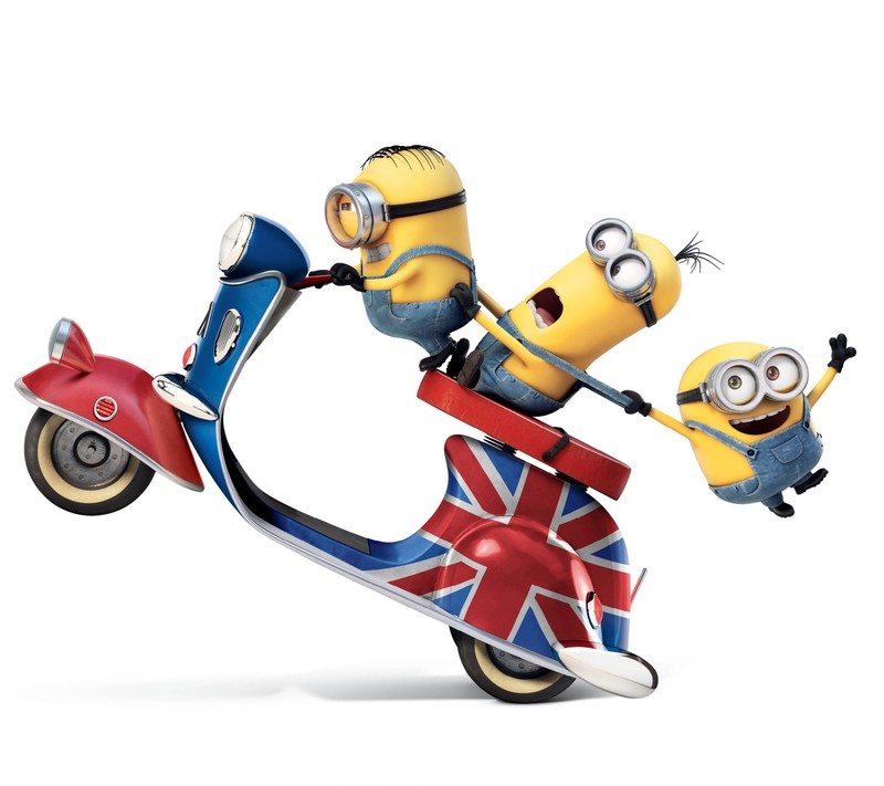 Los minions están montando en un scooter con una bandera británica (2015, película)