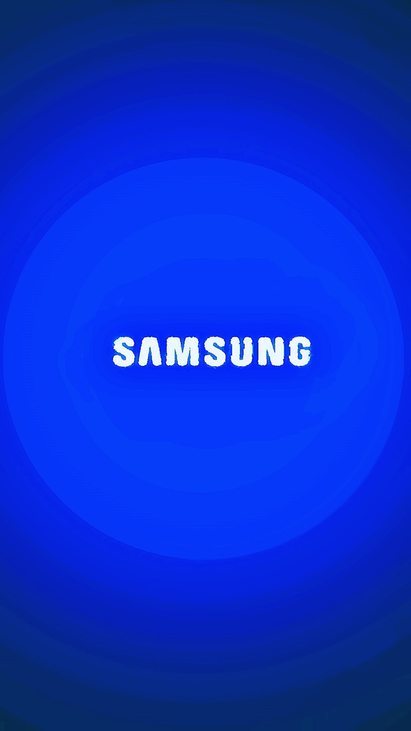 Крупный план синего логотипа samsung на синем фоне (samsung)