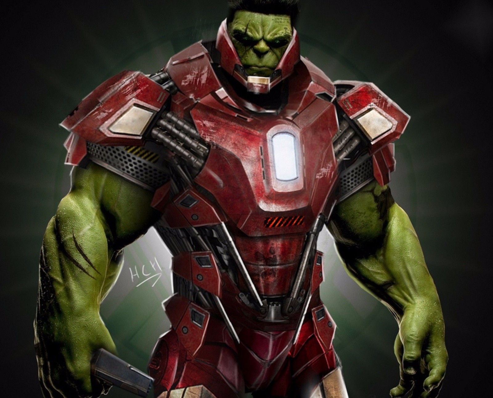 A close up of a hulk man in a red suit (avengers, hulk, iron hulk, iron man)