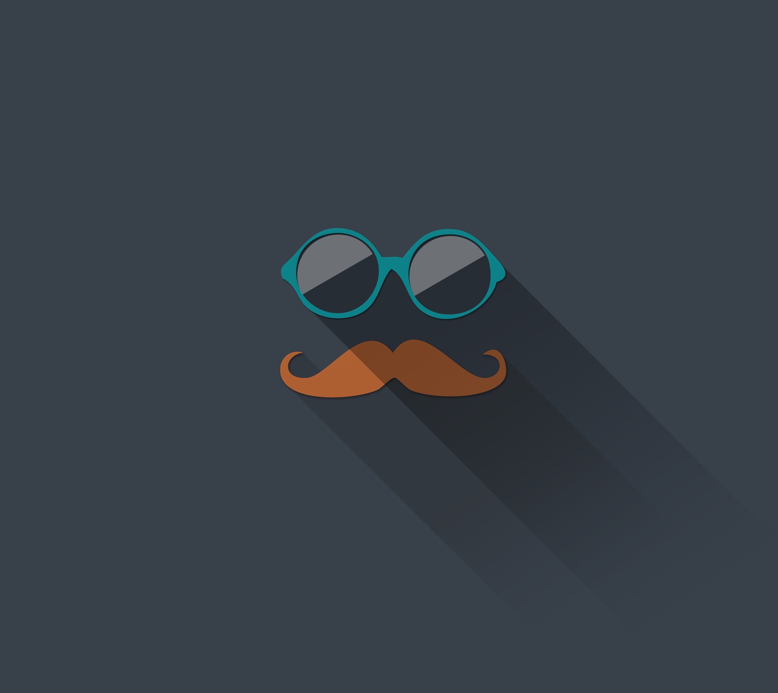 A close up of a pair of glasses with a mustache (dark, design, flat, hipster, long shadow)