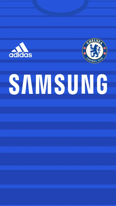 Camiseta de local azul del Chelsea FC con marcas de Adidas y Samsung