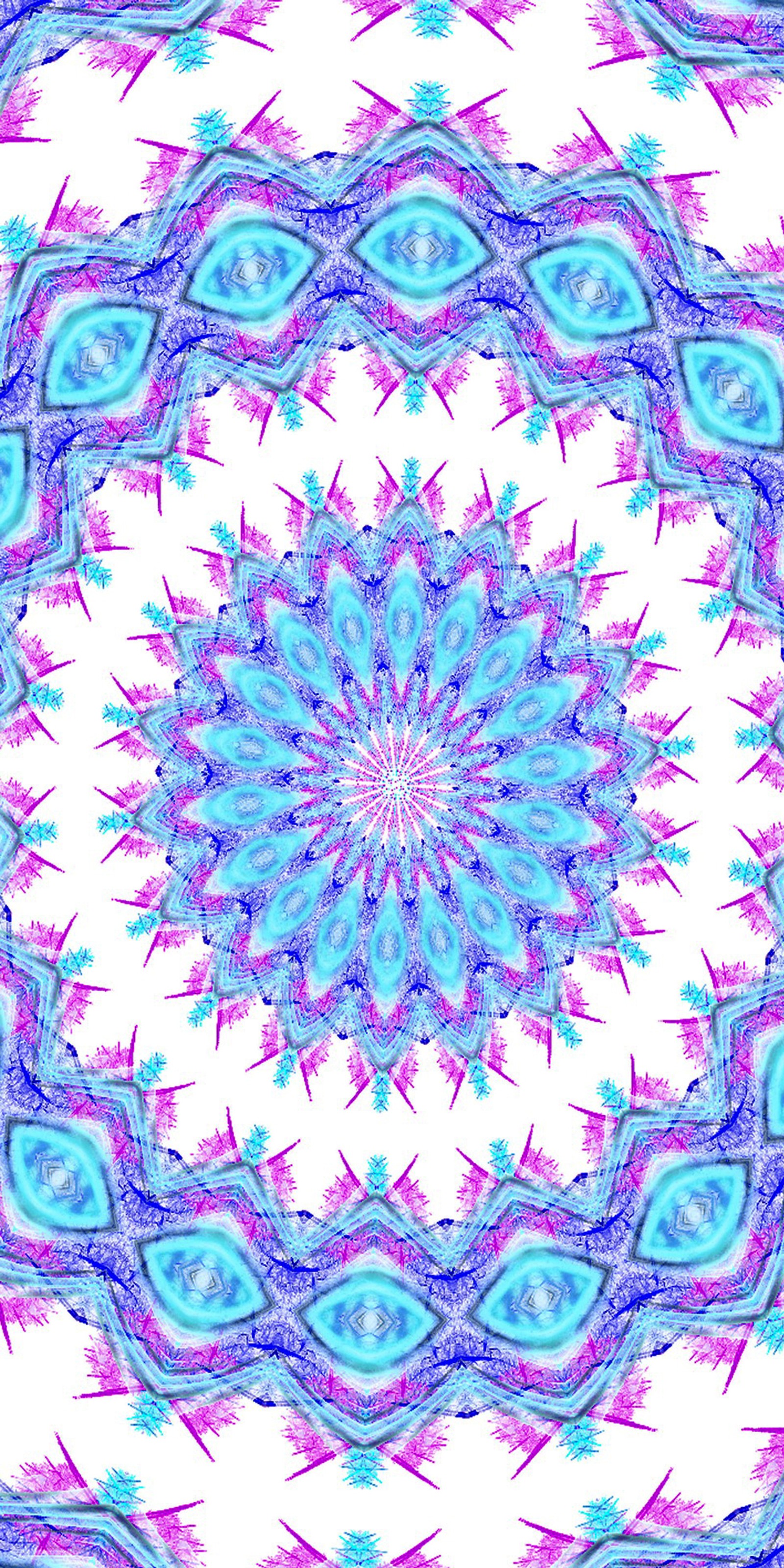 Um padrão caleidoscópico azul e rosa com um design circular (abstrato, azul, mandala)