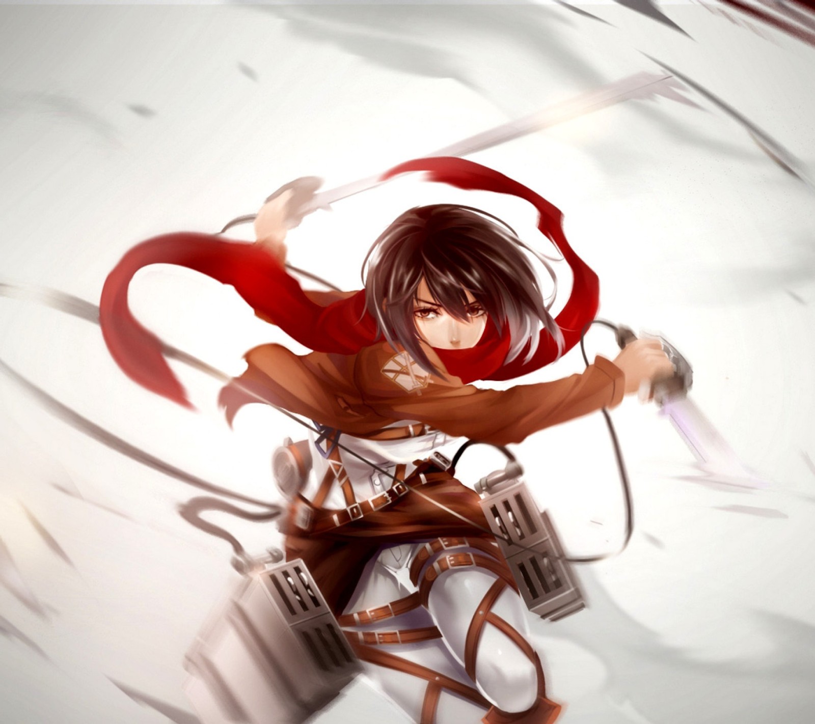 Chica de anime con una espada y una capa roja en la cabeza (anime, snk)