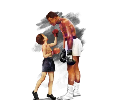 boxing, child, drawing, muhammad ali, white