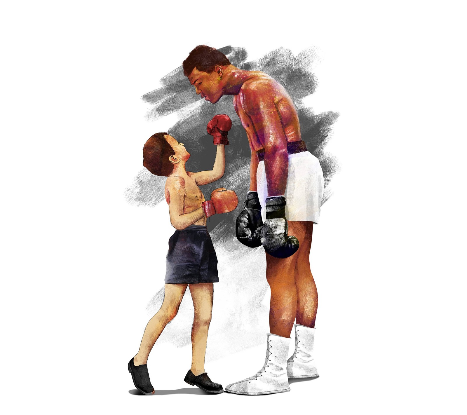 Descargar fondo de pantalla boxeo, niño, dibujo, muhammad ali, blanco